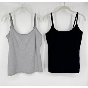Pact Organic Cotton Everyday Shelf Bra Cami Tank Lot of 2 Grey Black Size Large